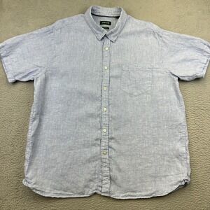 Orvis Shirt Mens 2XL Light Blue Linen Short Sleeve Classic Fit Button Front Fish